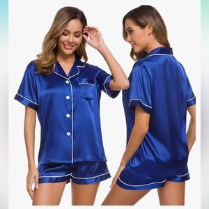Royal Blue Satin Pajama Set